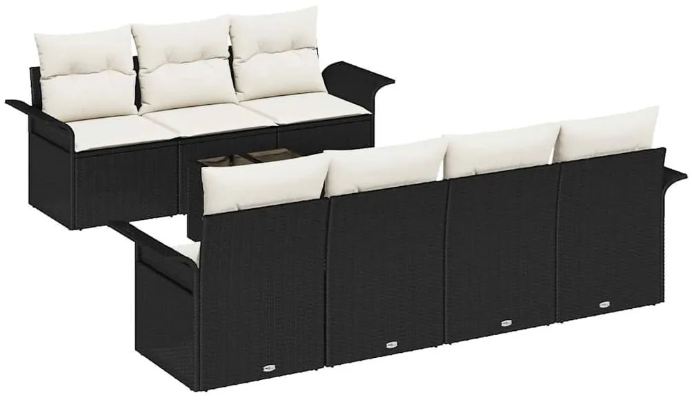 Conjunto de Sofás de Jardim 8 Peças com Almofadas Pretas de Rattan e P