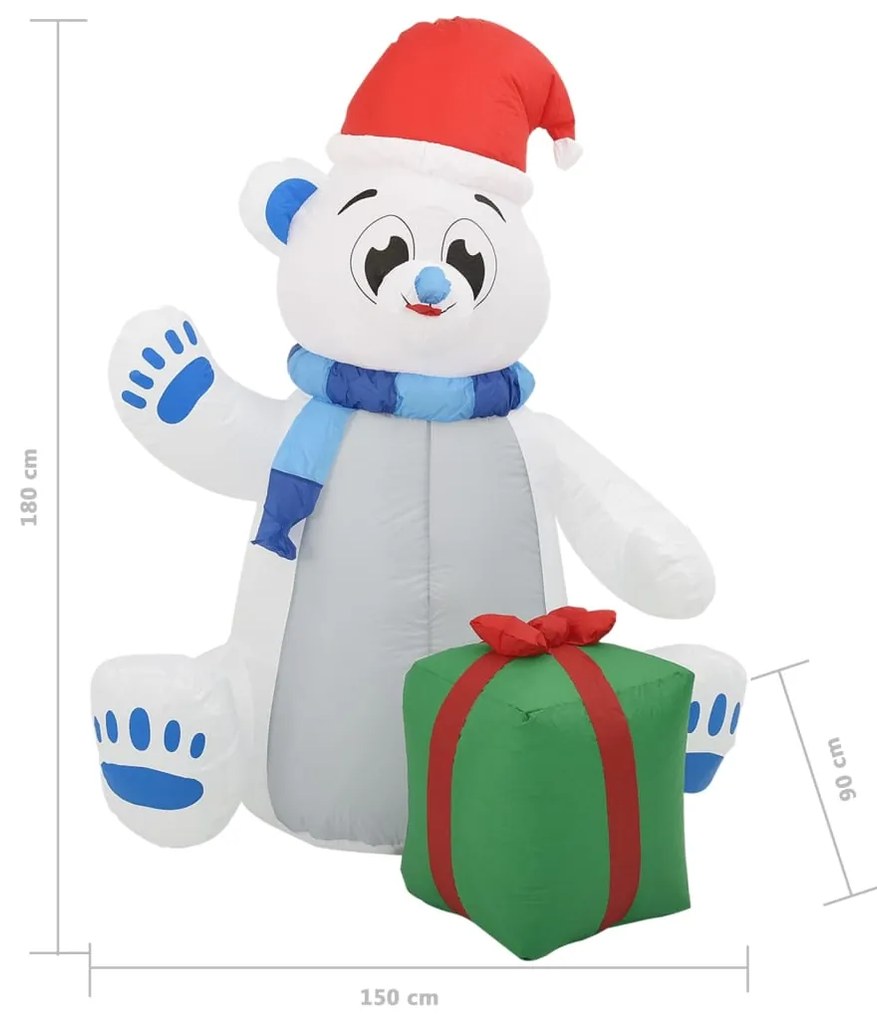 Urso polar insuflável de Natal LED interior/exterior 1,8 m