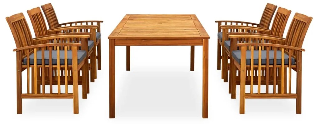 7 pcs conjunto de jantar p/ jardim c/ almofadões acácia maciça