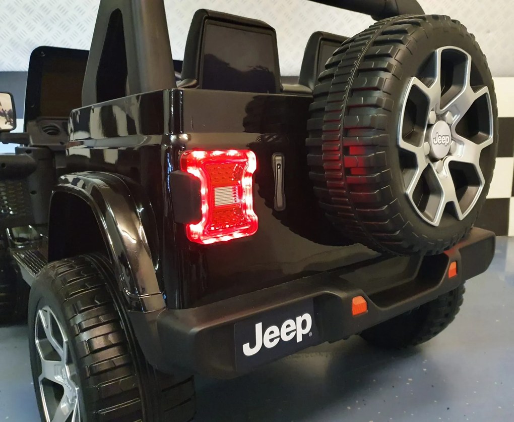 Jeep elétrico para crianças Wrangler 12V Pneus EVA, Assento de couro sintético Preto