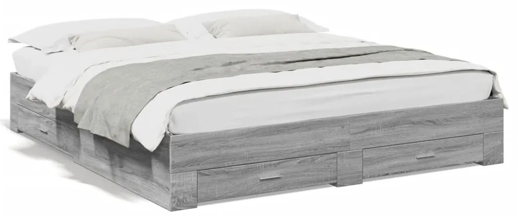 vidaXL Estrutura de cama c/ gavetas derivados madeira cinza sonoma
