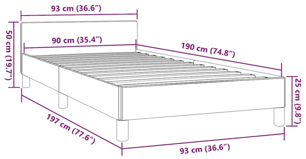 Estrutura cama c/ cabeceira sem colchão tecido 90x190 cm preto
