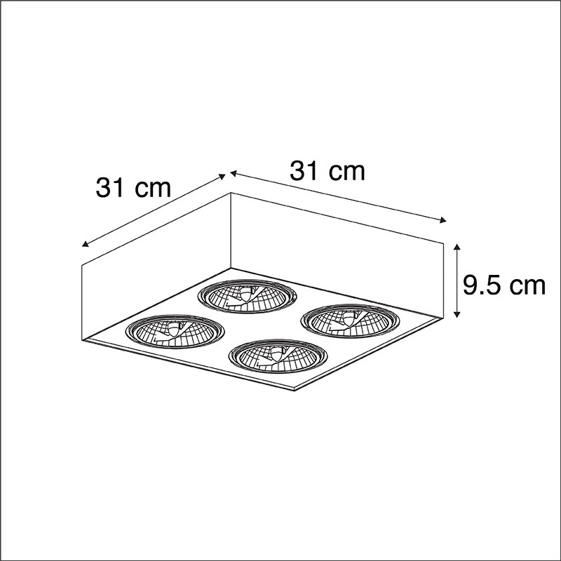 Design spot quadrado preto 4-luz - Kaya Moderno