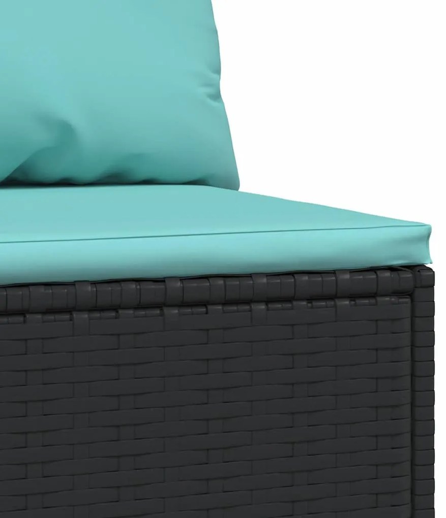 Sofás de centro p/ jardim c/ almofadões 2 pcs vime PE preto