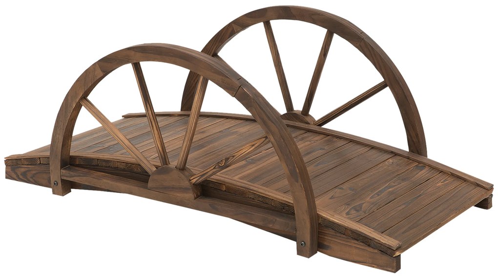 Ponte de Madeira para Jardim Ponte Decorativa com  Corrimão em Forma de Meia Roda 100x50x37 cm Castanha