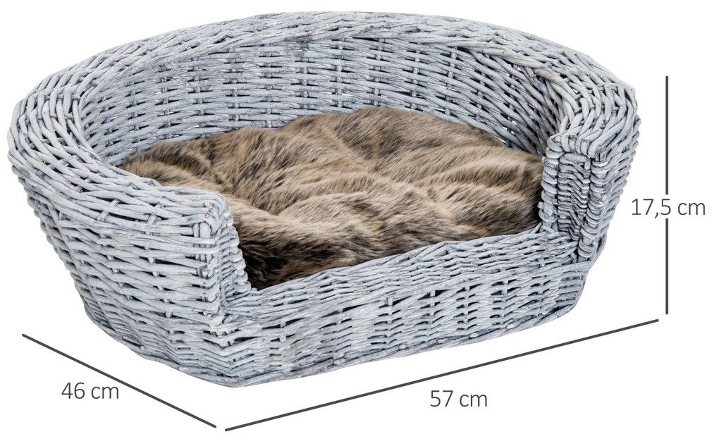 PawHut Cama para Cães de Vime Cama de Vime para Gatos Cães com Almofad