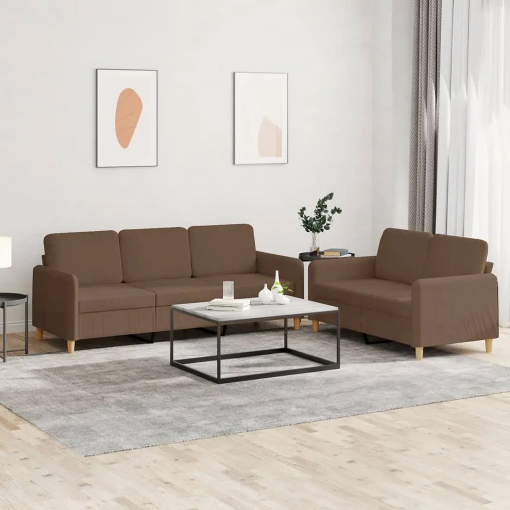 vidaXL 2 pcs conjunto de sofás com almofadões tecido castanho