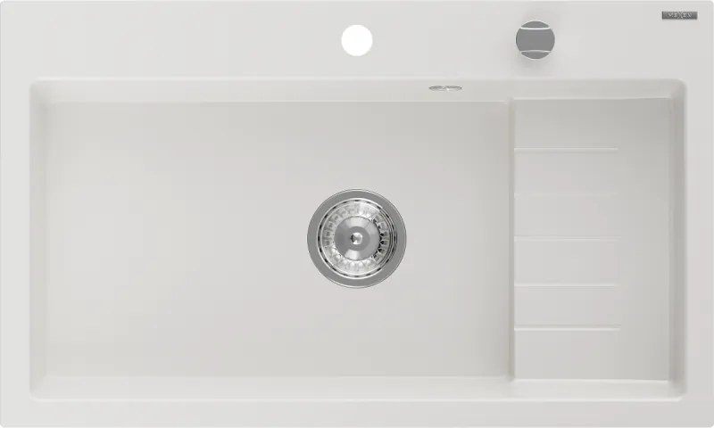 Mexen Omar lava-loiça de granito 1-cuba 800 x 480 mm, branco, sifão cromado - 6520801005-20