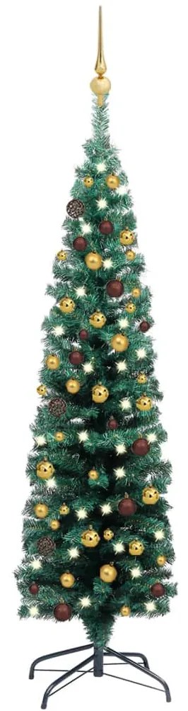 3077802 vidaXL Árvore Natal artificial fina pré-iluminada c/ bolas 120cm verde