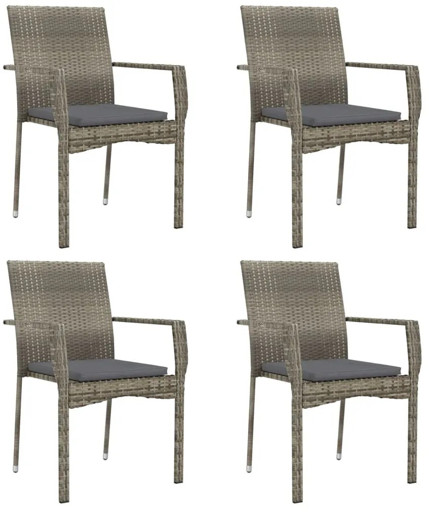 5 pcs conjunto jantar jardim c/ almofadões vime PE preto/cinza
