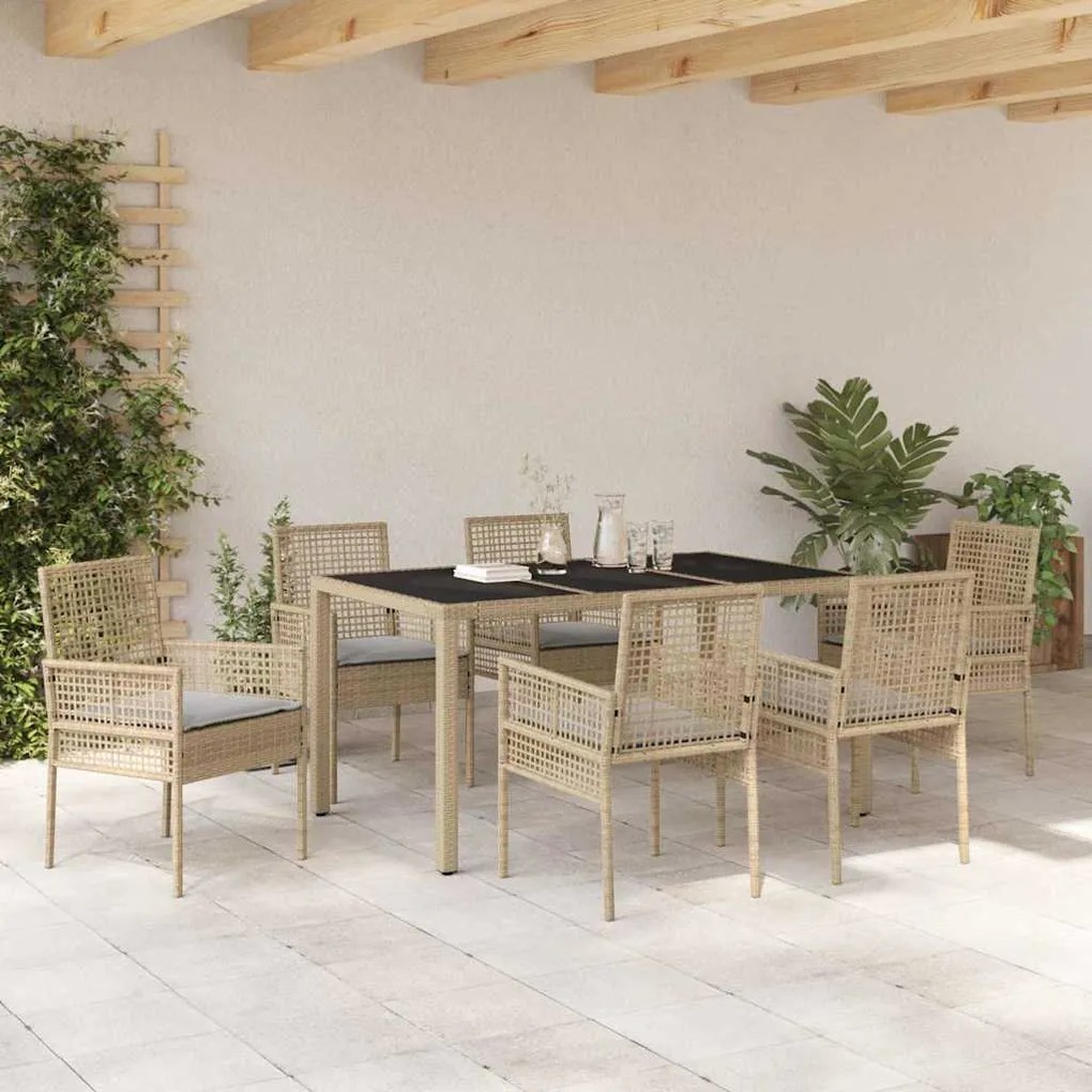 Conjunto de Jantar para Jardim 7 pcs Bege 150 x 90 x 75 cm