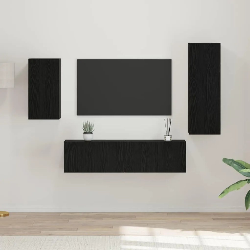 Conjunto de Estante para TV com prateleira 4 pcs Carvalho Preto
