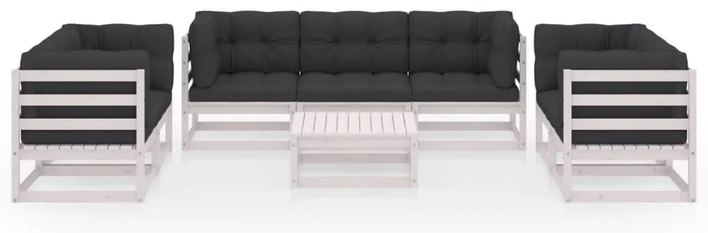 8 pcs conjunto lounge de jardim com almofadões pinho maciço
