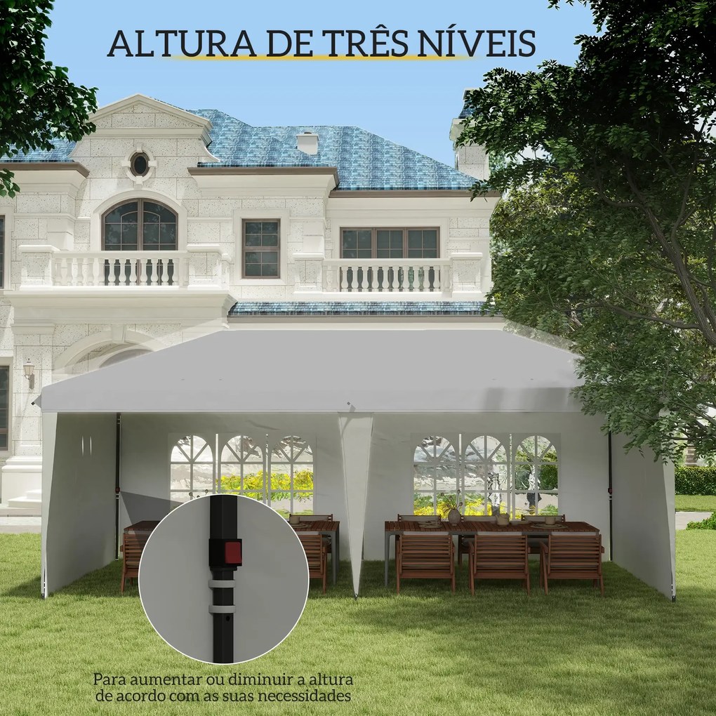 Tenda Dobrável 6x3 m Pop-up com 4 Laterais Desmontáveis Tenda de Jardim com 2 Janelas Visíveis Saco de Transporte Branco