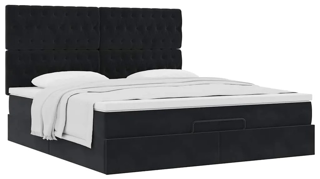 Estrutura de cama otomana com colchões 180x200cm veludo preto