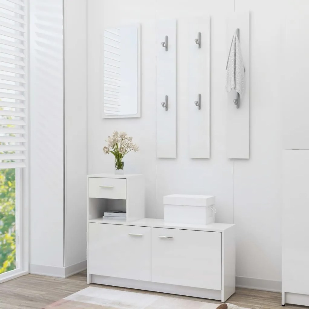 vidaXL Unidade corredor 100x25x76,5 cm contraplacado branco brilhante