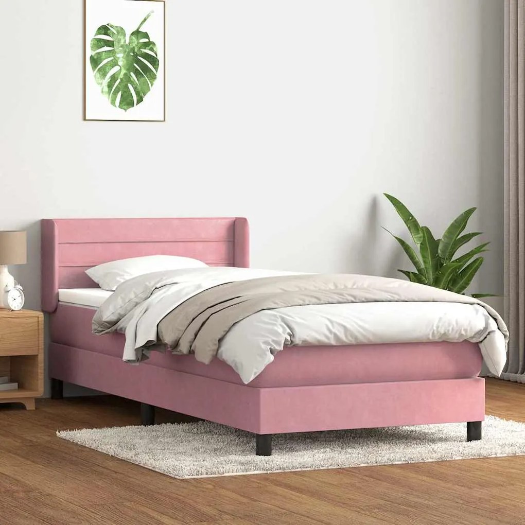 vidaXL Cama com molas/colchão rosa 80x210 cm veludo