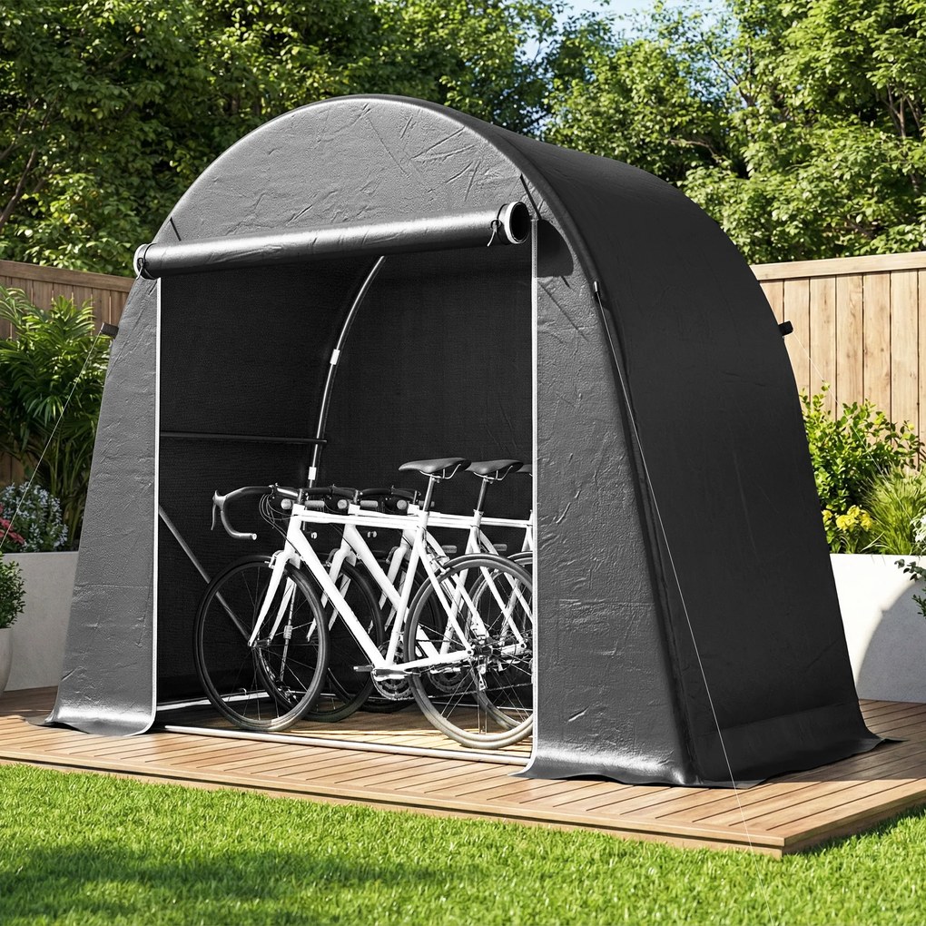 Abrigo de jardim em forma de tenda em Lona 245 x 120 x 200 cm, impermeável, para guardar objetos, com porta enrolável e fecho de correr, cinzento esc