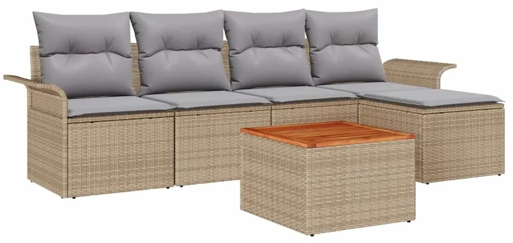 Conjunto de Sofá de Jardim de 6 Peças com Almofadas Bege em Rattan Sin