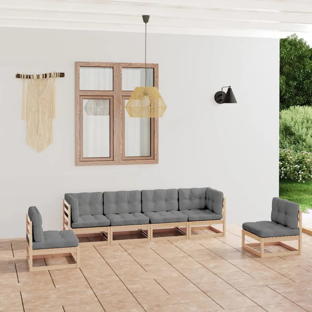 vidaXL 6 pcs conjunto lounge de jardim com almofadões pinho maciço