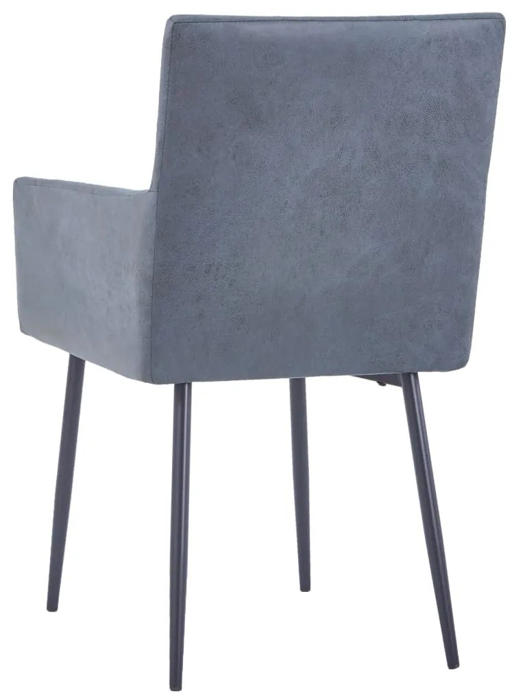Cadeiras de jantar c/ braços 2 pcs camurça artificial cinzento