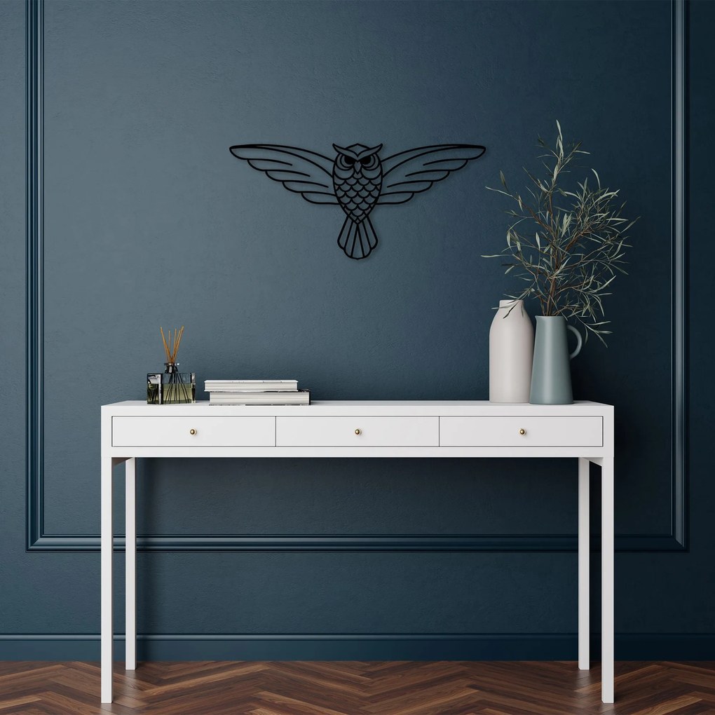 Acessório Decorativo de Parede Metálico Coruja – Preto – 17 x 38 cm