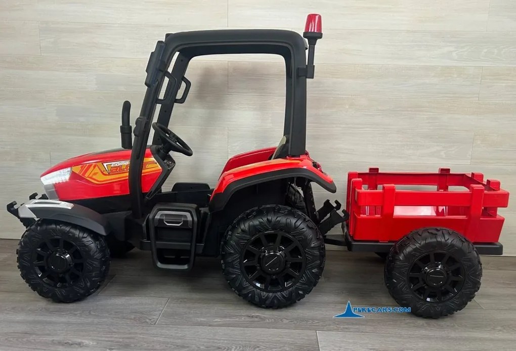 Trator elétrico para crianças Peketrac 5200 com reboque 2.4G 24V, rodas borracha vermelho