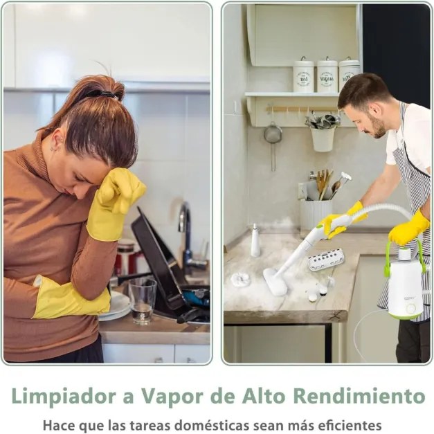Máquina portátil de limpeza a vapor de 1000w com tanque de água de 300ml, mangueira estendida e vaporizador de roupas de cabo longo Branco