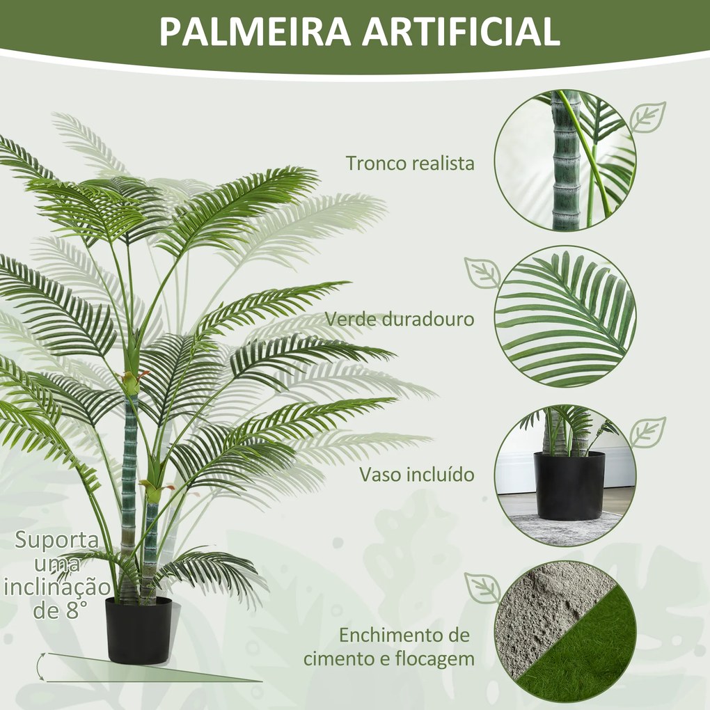 Planta Artificial Decorativa 170 cm Palmeira Artificial com Vaso e Folhas para Interior Casa Sala Escritório Verde