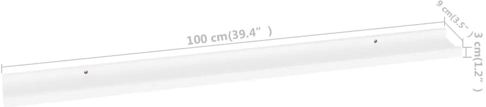 Prateleiras de parede 2 pcs 100x9x3 cm branco