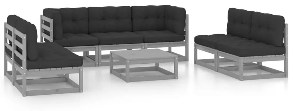vidaXL 8 pcs conjunto lounge de jardim c/ almofadões pinho maciço