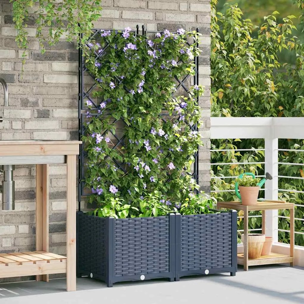 Jardineira com Treliça 2 pcs Cinza 80x40x143 cm