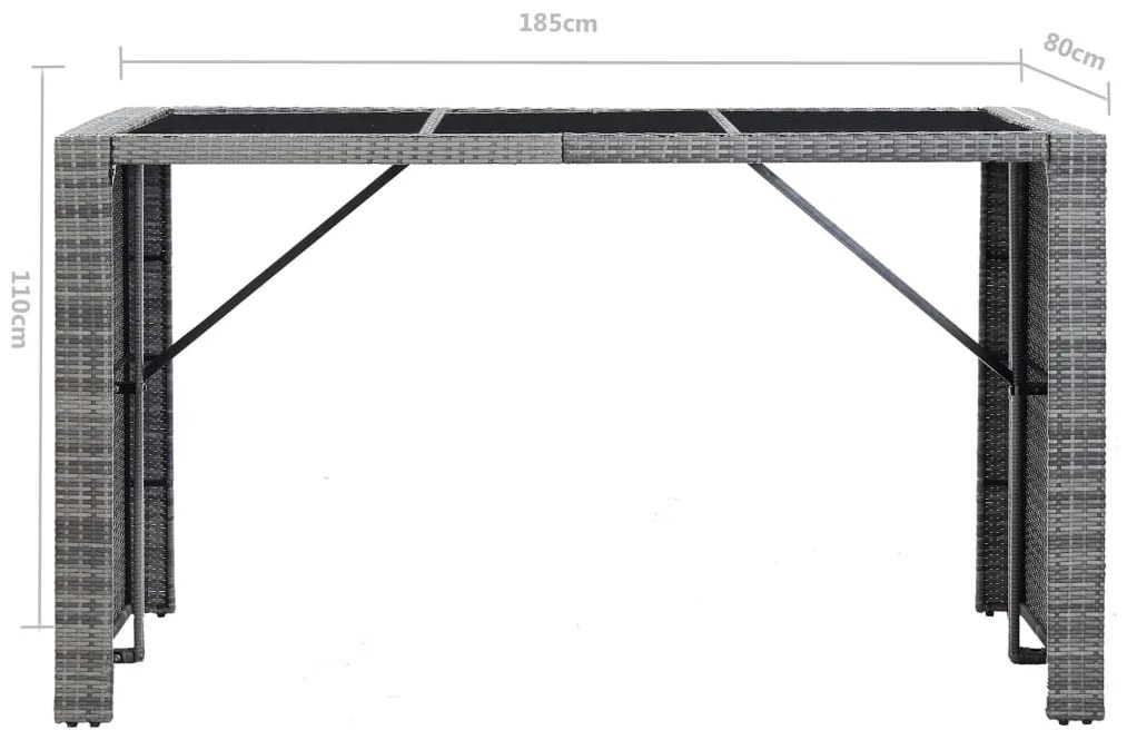 7 pcs conjunto bar para jardim c/ almofadões vime PE cinzento