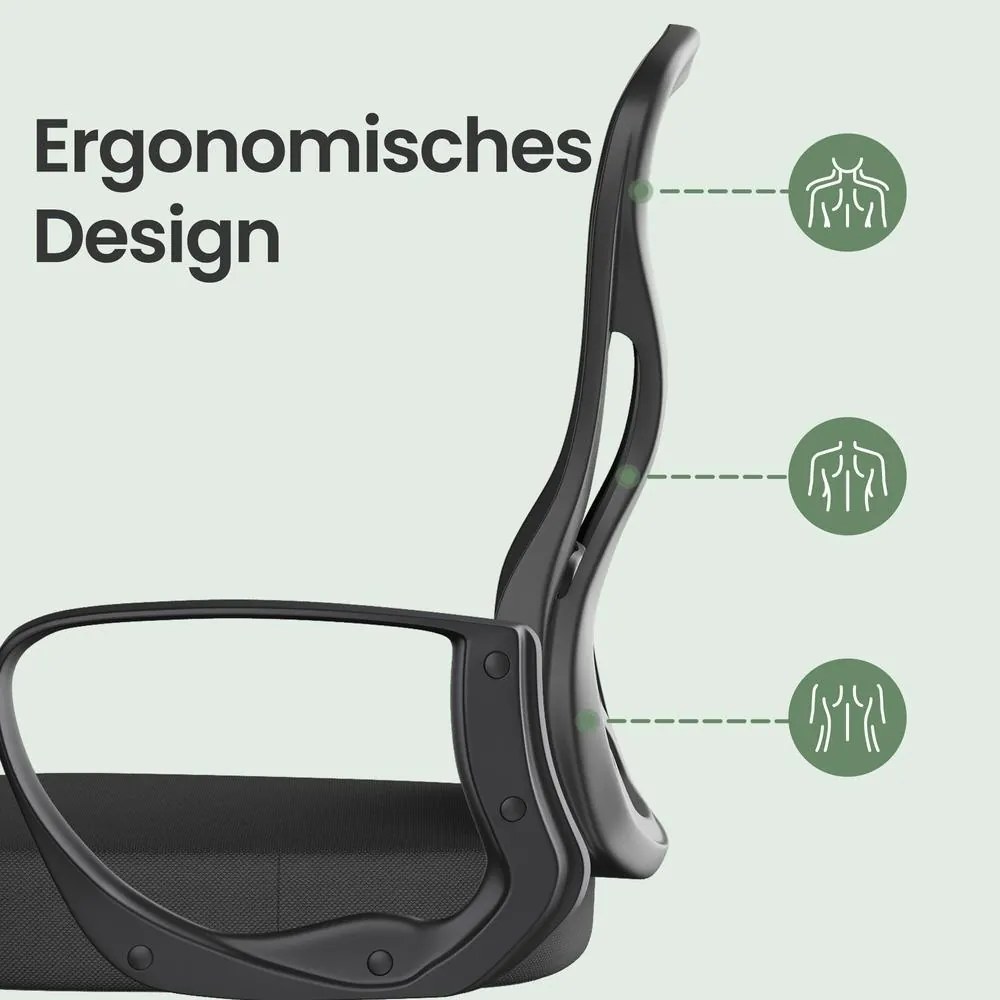 Cadeira de escritório ergonómica de malha, 60 x 60 x (95,5-105,5) cm com função de balanço Preta