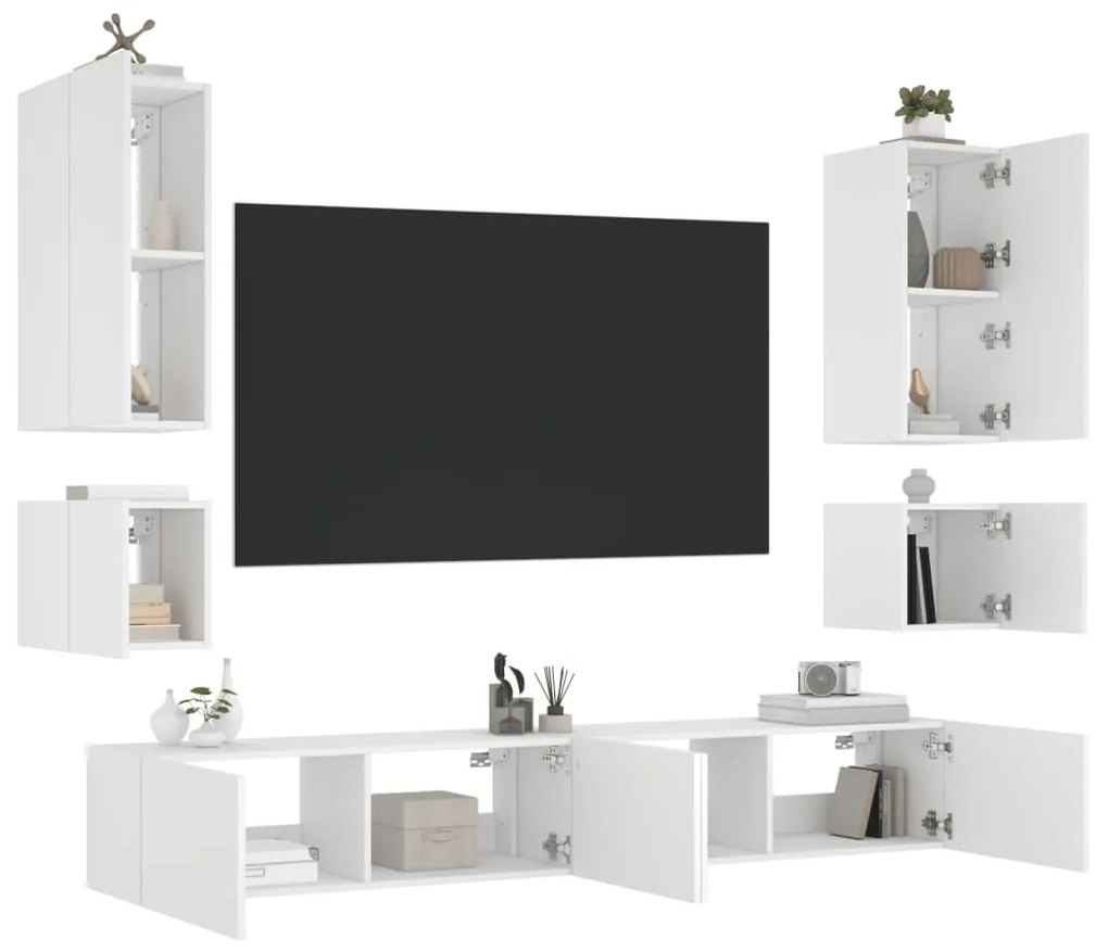 vidaXL 6 pcs móveis de parede para TV com luzes LED branco