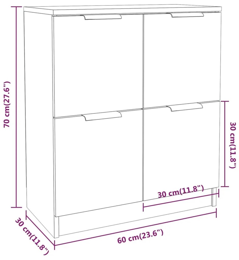 Aparadores 2 pcs 60x30x70 cm madeira processada cinzento sonoma