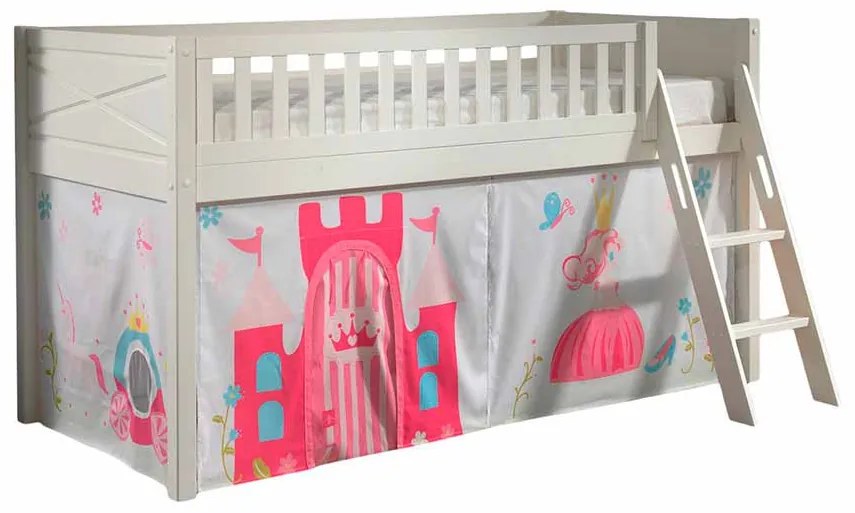 Conjunto cama alta Infantil SCOTT + cortina de brincar PRINCESAS Branca