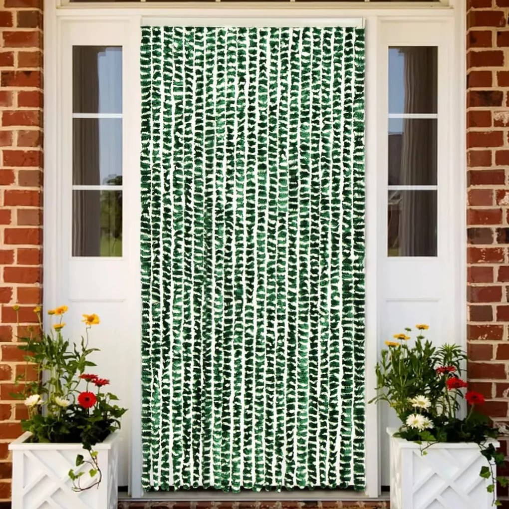 325445 vidaXL Cortina anti-insetos 56x185 cm chenille verde e branco