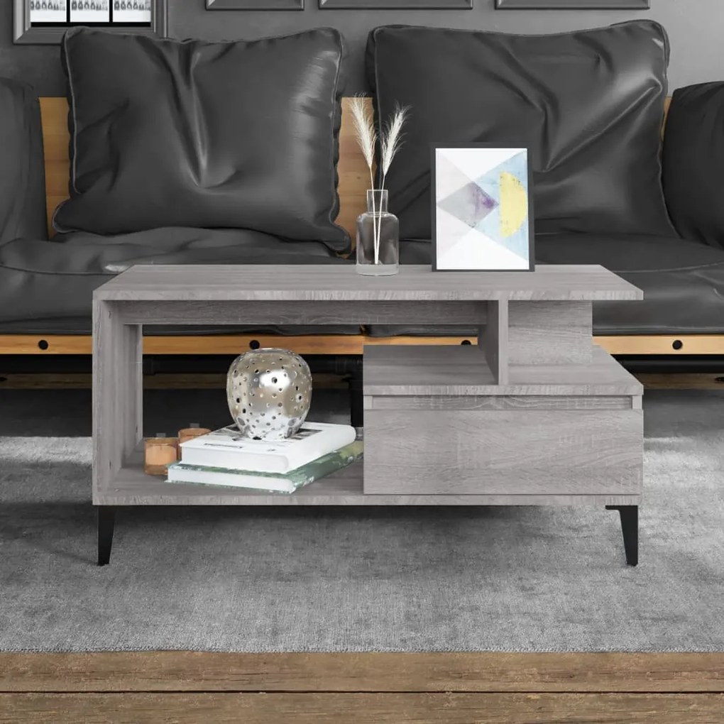 vidaXL Mesa de centro 90x49x45 cm derivados de madeira cinzento sonoma
