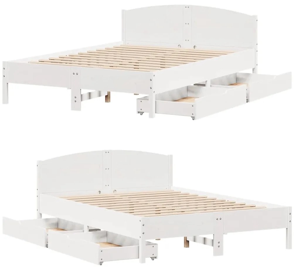 Cama sem colchão 120x200 cm madeira de pinho maciça branco