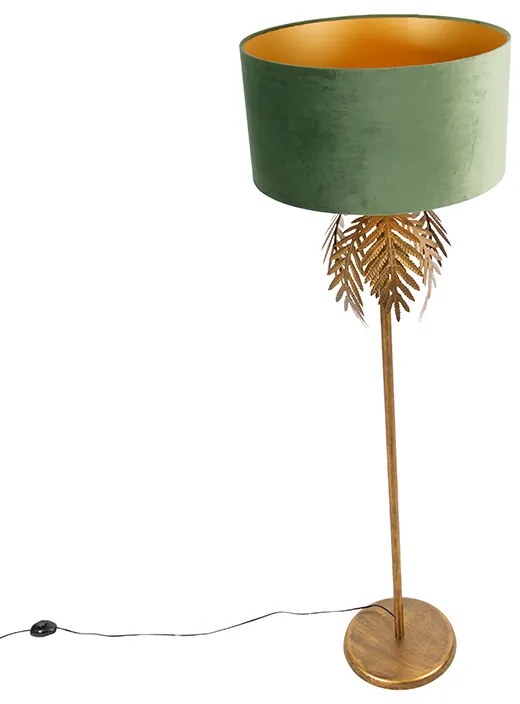 Candeeiro de pé dourado 145 cm com cúpula em veludo verde 50 cm - Botanica Rústico