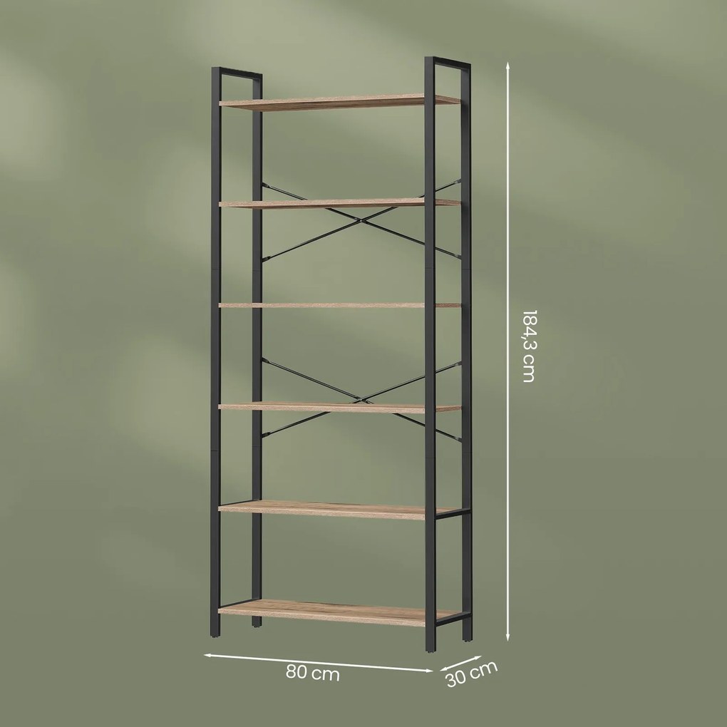 Estante de armazenamento de 6 níveis 30 x 80 x 184,3 cm castanho-camelo-Preto