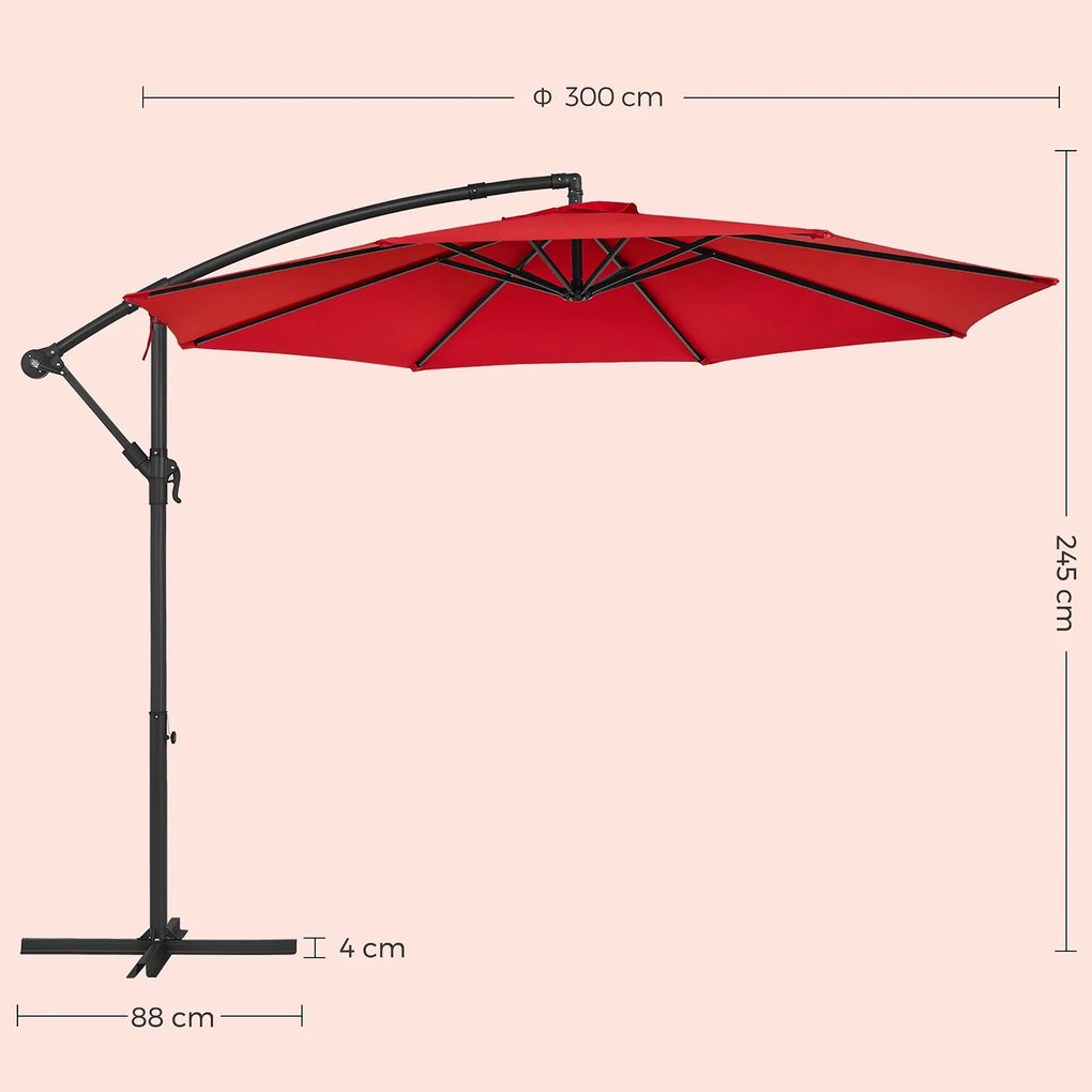 Guarda-sol com 300 cm de diâmetro e base cruzada (SEM PESOS), com proteção UV até UPF 50+ Vermelho