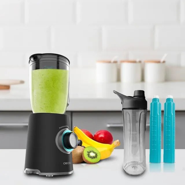 Liquidificador de copo com acabamentos em aço inoxidável de 2000 W Power Black Titanium 2000MAX Mix Go, lâmina com revestimento de titânio preto e 1,5