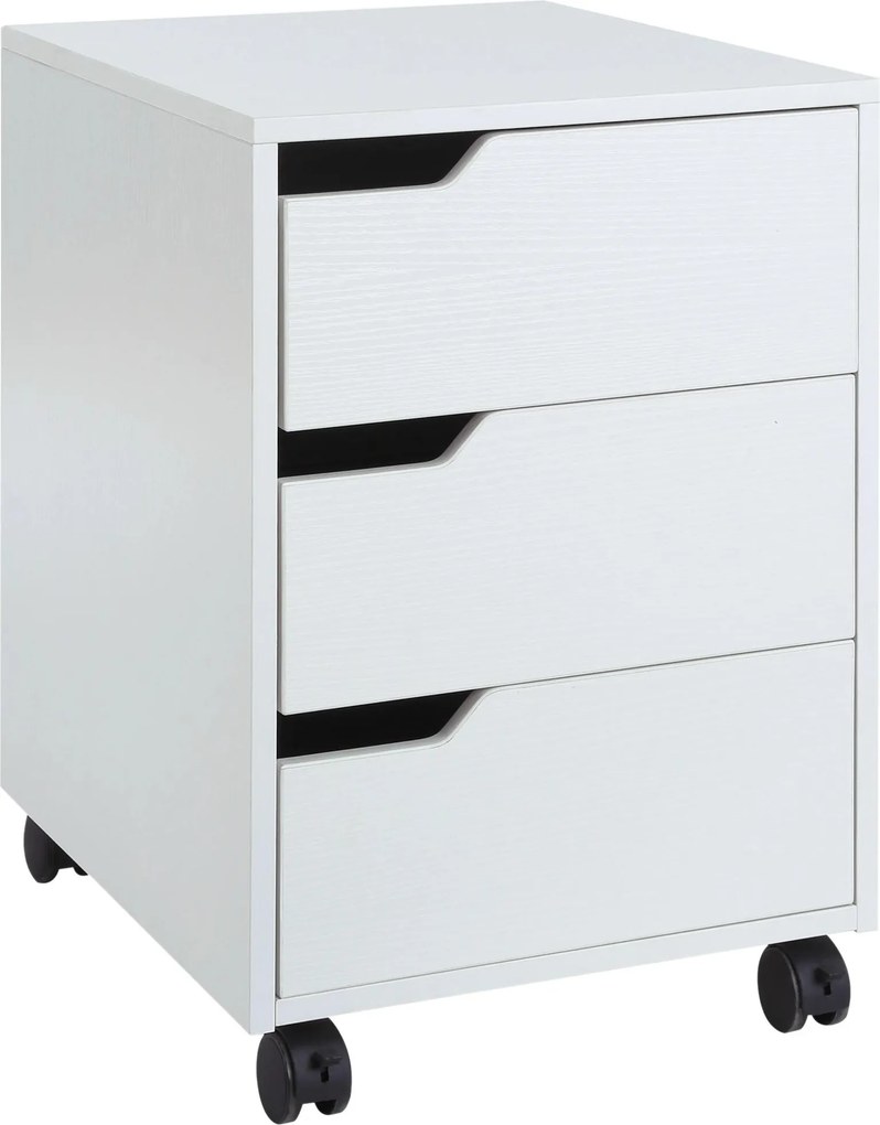 Bloco de Gavetas para Escritório Móvel de Escritório Bloco de Gavetas com 3 Gavetas e 4 Rodas 40x50x57,5 cm Branco