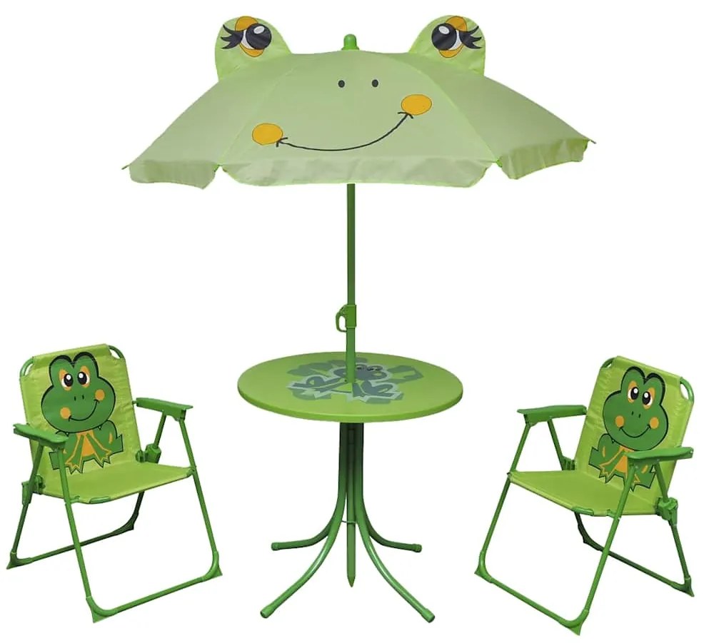 3 pcs conjunto bistrô de jardim infantil c/ guarda-sol verde