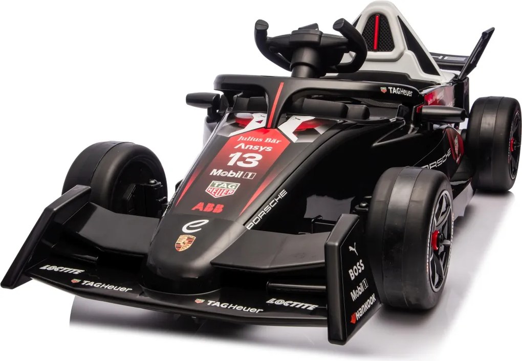 Carro elétrico para Crianças Corrida Formula E Porsche Rodas Espuma EVA, Assento couro ecológico Vermelho/Preto