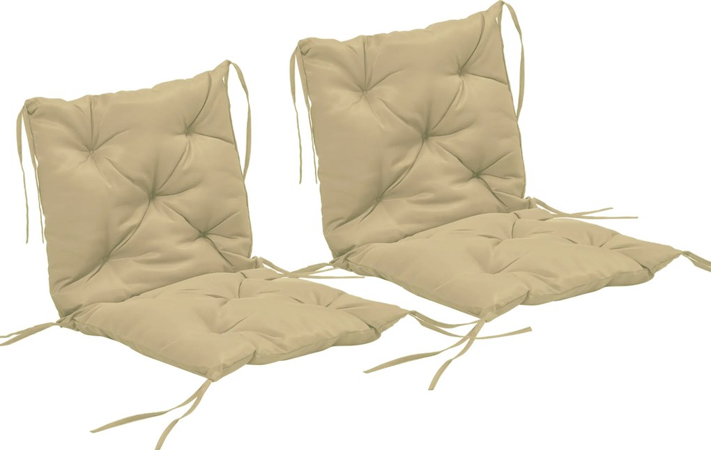 Outsunny Conjunto de 2 almofadas de assento, 98 x 50 cm, almofadas para cadeira com fitas, capa em tecido, 8 cm de espessura, Caqui | Aosom Portugal