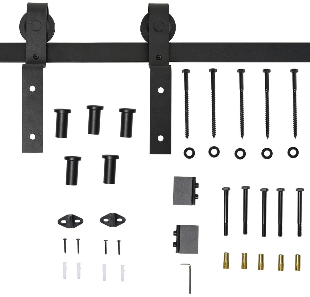 HOMCOM Conjunto de ferragens para porta deslizante dupla Suporta 90 kg 200 cm de comprimento Preto