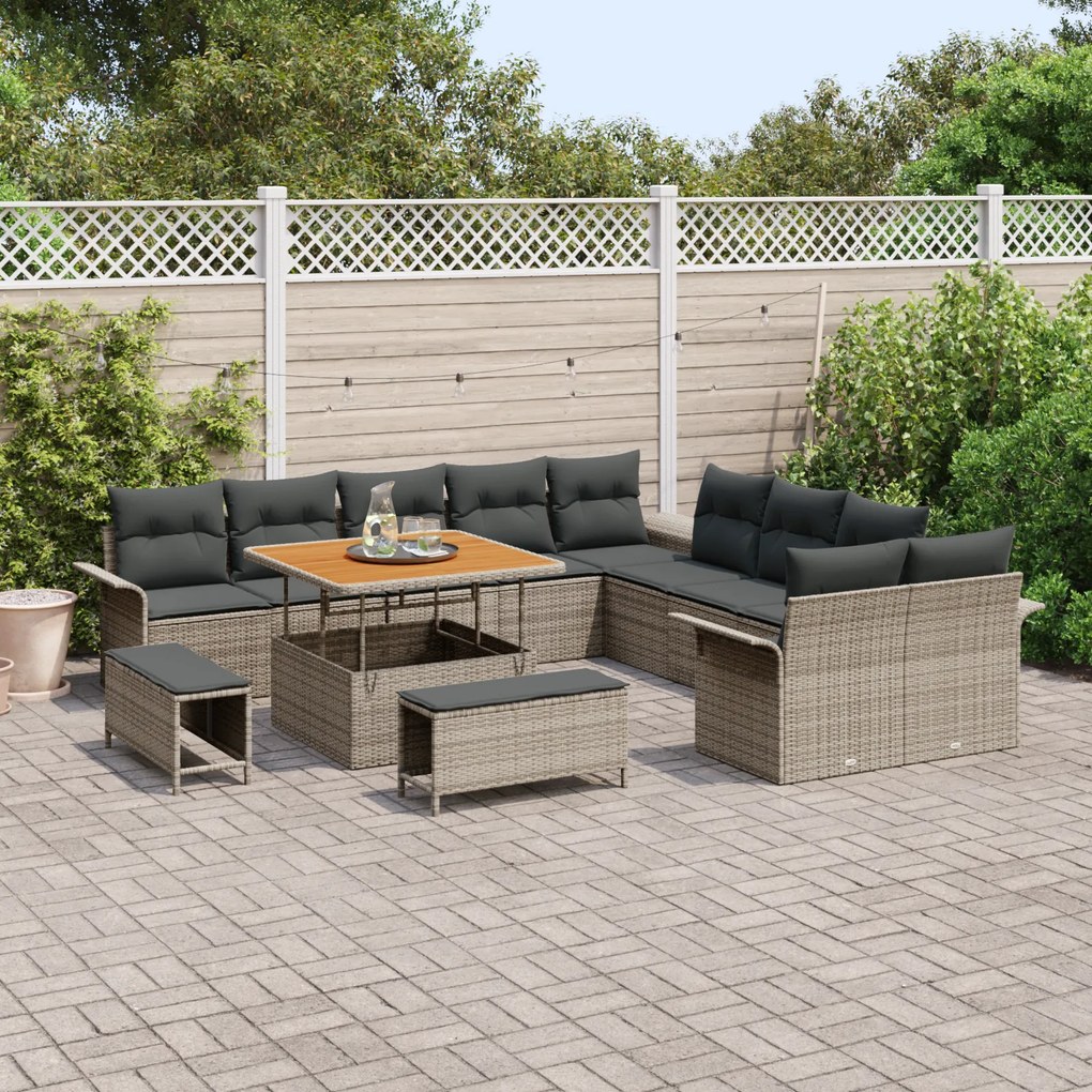 Conjunto de Sofás de Jardim vidaXL de 13 Peças com Almofadas Cinza Rat